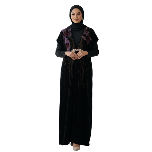 Velvet Roses Applique & paint ankle length Caftan